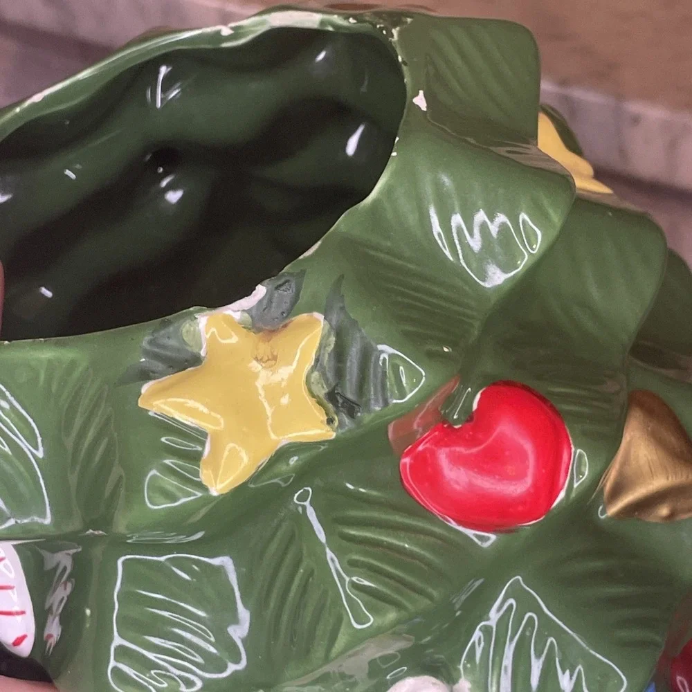 Vintage Ceramic Two Piece Christmas Tree Cookie Jar QVC Teddy Bear Star Horse